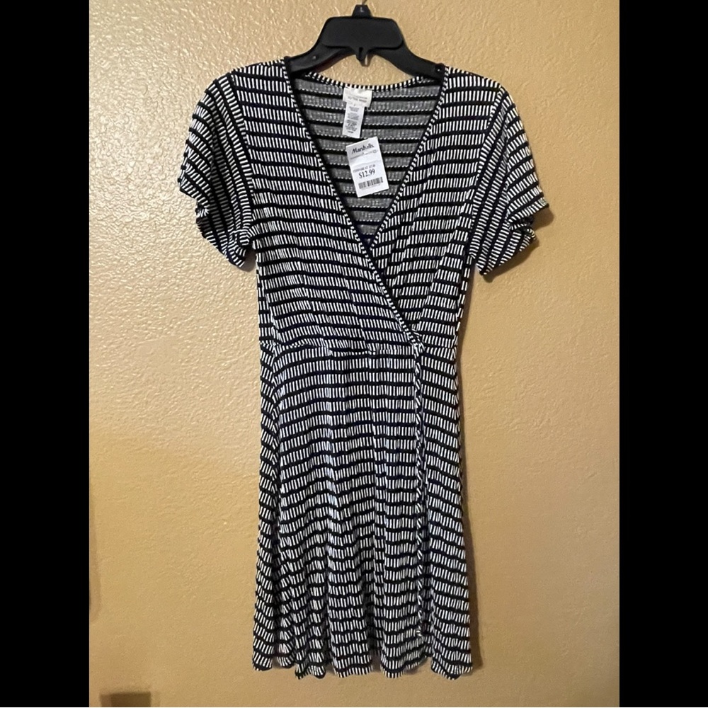 Caution to the Wind Black & White Wrap Dress